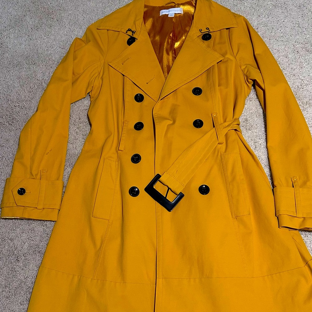 New York & Company Yellow Trench Coat with Wide Lapels